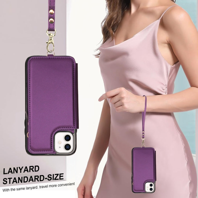 For iPhone 11 Pro Max Double Flap Zipper RFID Leather Phone Case with Short Lanyard(Dark Purple) - iPhone 11 Pro Max Cases by buy2fix | Online Shopping UK | buy2fix