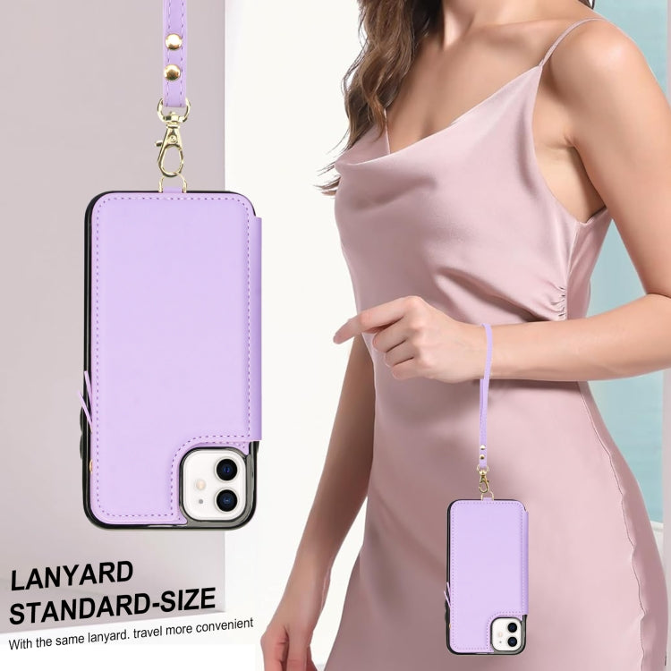 For iPhone 11 Double Flap Zipper RFID Leather Phone Case with Short Lanyard(Light Purple) - iPhone 11 Cases by buy2fix | Online Shopping UK | buy2fix
