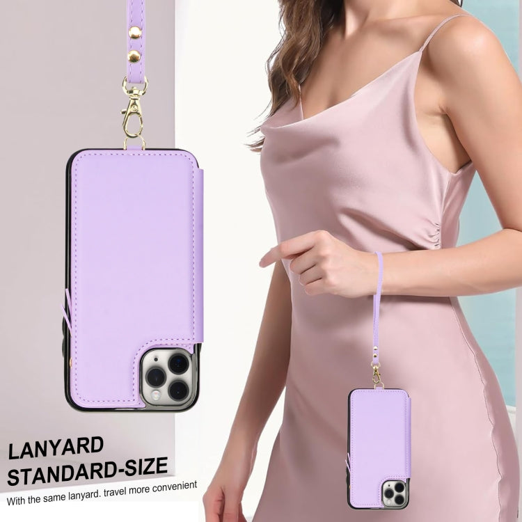 For iPhone 11 Pro Double Flap Zipper RFID Leather Phone Case with Short Lanyard(Light Purple) - iPhone 11 Pro Cases by buy2fix | Online Shopping UK | buy2fix