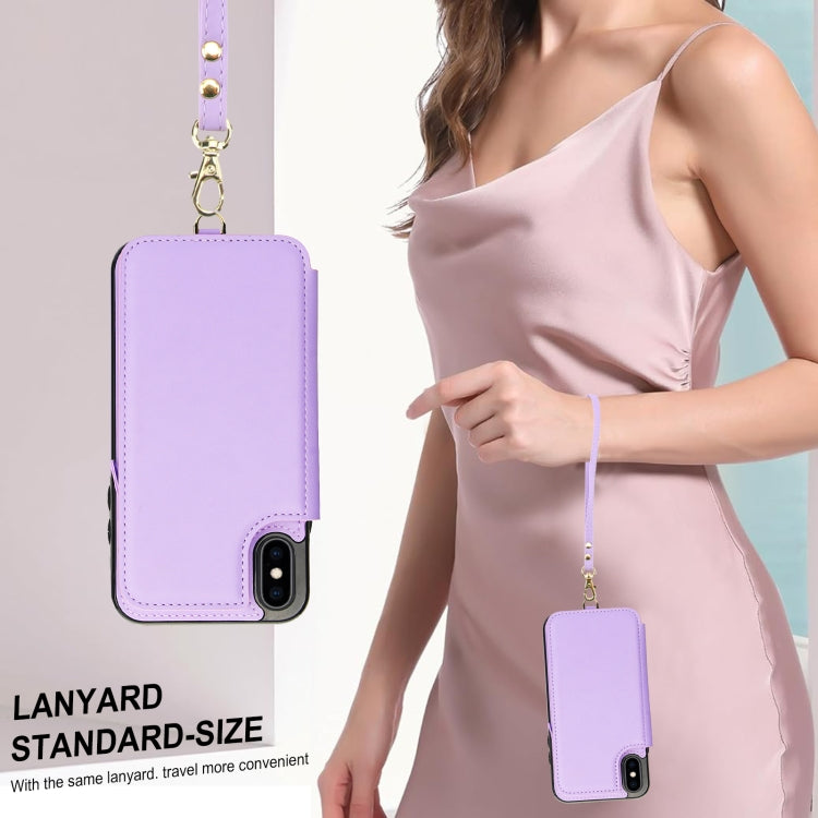For iPhone XS Max Double Flap Zipper RFID Leather Phone Case with Short Lanyard(Light Purple) - More iPhone Cases by buy2fix | Online Shopping UK | buy2fix