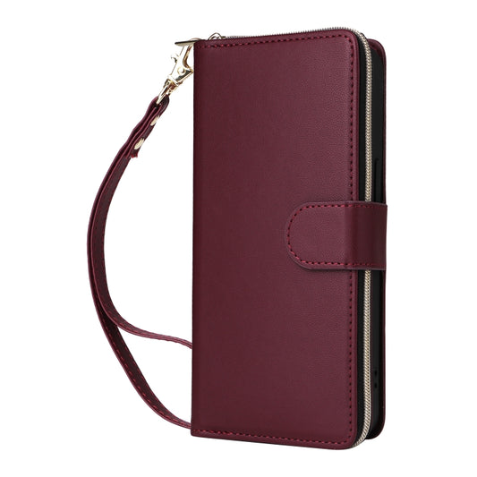 For iPhone 12 / 12 Pro Nine-card Slots Zipper Wallet Bag Leather Phone Case(Wine Red) - iPhone 12 / 12 Pro Cases by buy2fix | Online Shopping UK | buy2fix