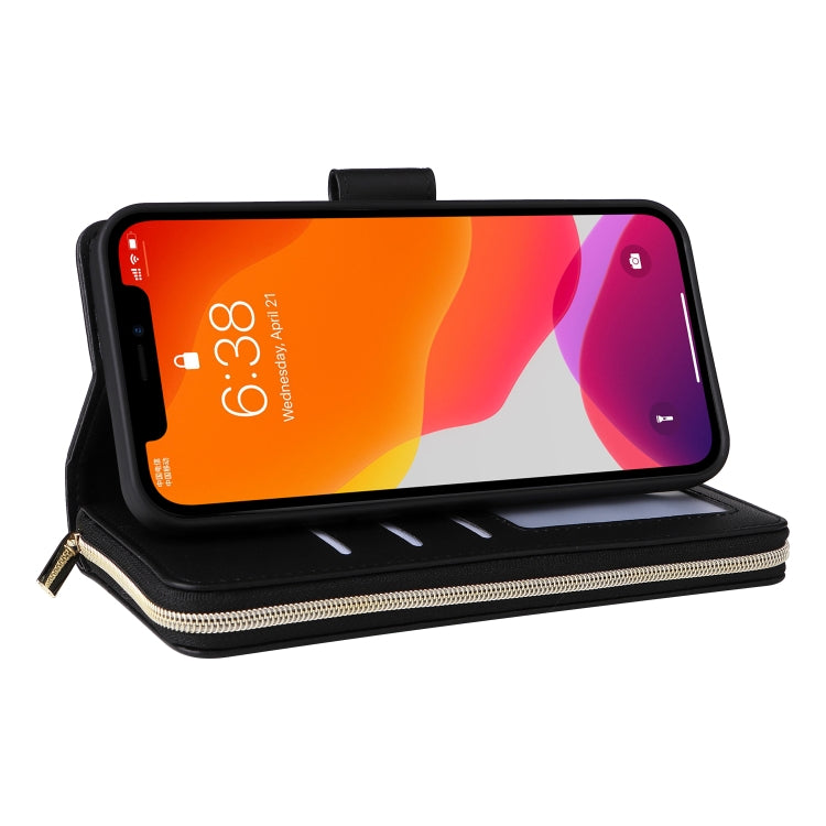 For iPhone 12 / 12 Pro Nine-card Slots Zipper Wallet Bag Leather Phone Case(Black) - iPhone 12 / 12 Pro Cases by buy2fix | Online Shopping UK | buy2fix