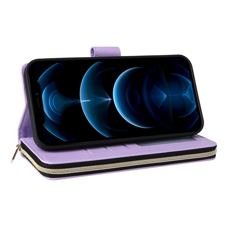 For iPhone 12 Pro Max Nine-card Slots Zipper Wallet Bag Leather Phone Case(Light Purple) - iPhone 12 Pro Max Cases by buy2fix | Online Shopping UK | buy2fix