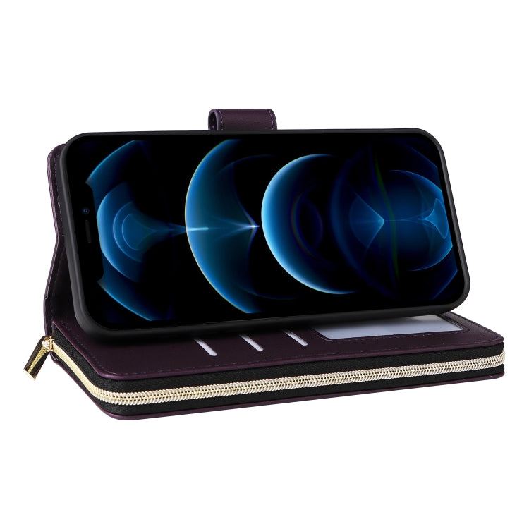 For iPhone 12 Pro Max Nine-card Slots Zipper Wallet Bag Leather Phone Case(Dark Purple) - iPhone 12 Pro Max Cases by buy2fix | Online Shopping UK | buy2fix