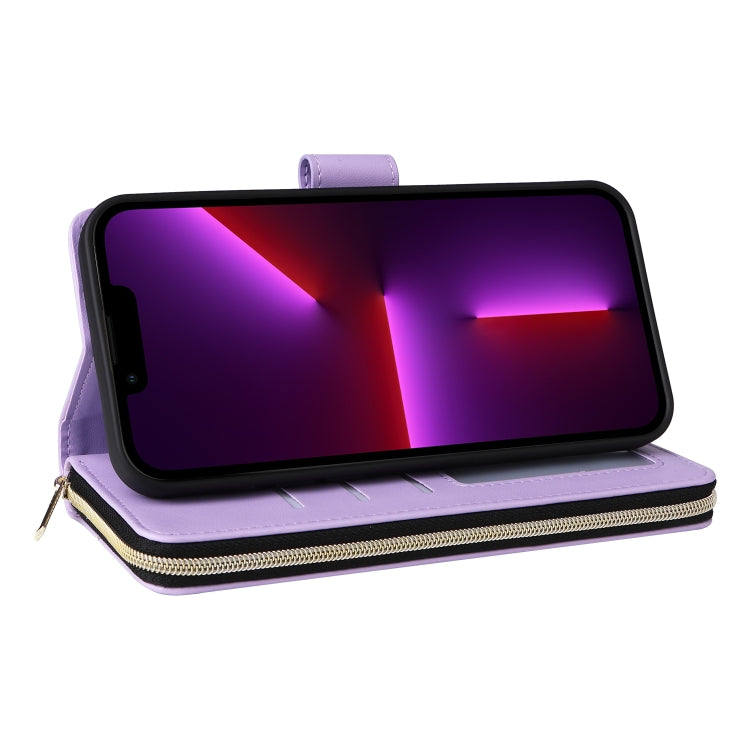 For iPhone 13 Pro Nine-card Slots Zipper Wallet Bag Leather Phone Case(Light Purple) - iPhone 13 Pro Cases by buy2fix | Online Shopping UK | buy2fix