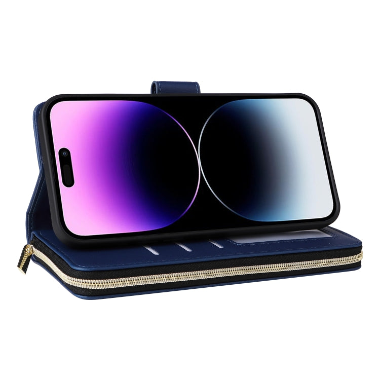 For iPhone 14 Pro Max Nine-card Slots Zipper Wallet Bag Leather Phone Case(Blue) - iPhone 14 Pro Max Cases by buy2fix | Online Shopping UK | buy2fix