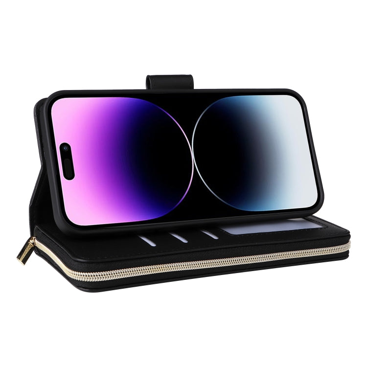 For iPhone 14 Pro Max Nine-card Slots Zipper Wallet Bag Leather Phone Case(Black) - iPhone 14 Pro Max Cases by buy2fix | Online Shopping UK | buy2fix