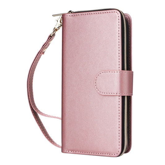 For iPhone 16 Nine-card Slots Zipper Wallet Bag Leather Phone Case(Rose Gold) - iPhone 16 Cases by buy2fix | Online Shopping UK | buy2fix