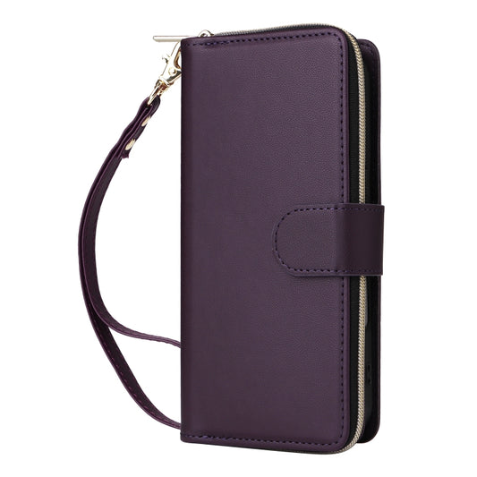 For iPhone 16 Plus Nine-card Slots Zipper Wallet Bag Leather Phone Case(Dark Purple) - iPhone 16 Plus Cases by buy2fix | Online Shopping UK | buy2fix