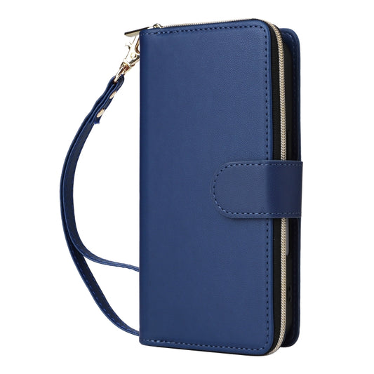 For iPhone 16 Plus Nine-card Slots Zipper Wallet Bag Leather Phone Case(Blue) - iPhone 16 Plus Cases by buy2fix | Online Shopping UK | buy2fix