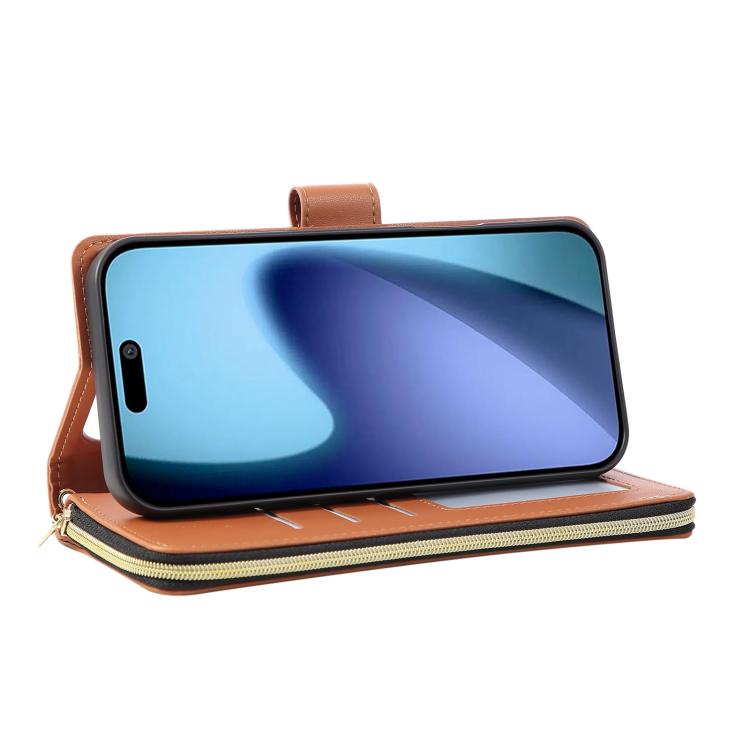 For iPhone Air Nine-card Slots Zipper Wallet Bag Leather Phone Case(Brown) - iPhone Air Cases by buy2fix | Online Shopping UK | buy2fix