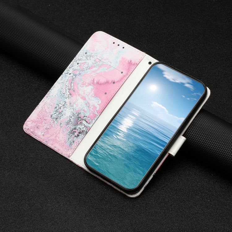 For OnePlus 13 Colored Drawing Marble Pattern Leather Phone Case(Pink Seawater) by buy2fix