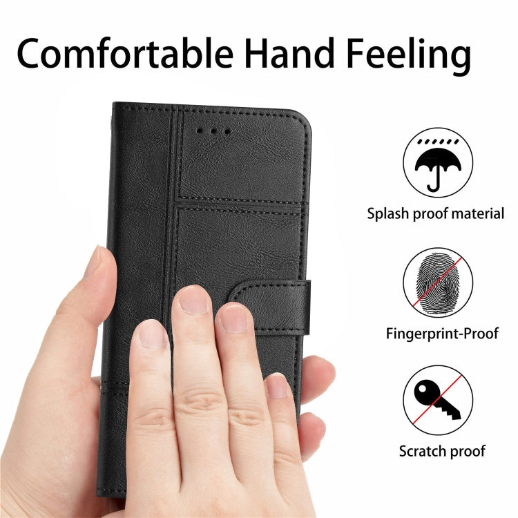 For OnePlus 13 Cowhide Texture Stitching Leather Phone Case(Black) by buy2fix