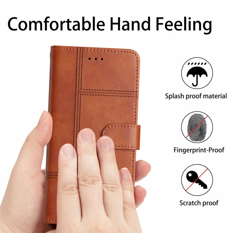 For OnePlus 13 Cowhide Texture Stitching Leather Phone Case(Brown) by buy2fix
