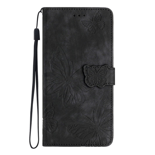 For OnePlus 13 Skin-feel Embossed Butterfly Leather Phone Case(Black) by buy2fix