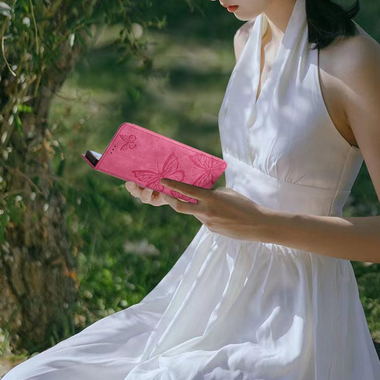 For OnePlus 13 Skin-feel Embossed Butterfly Leather Phone Case(Rose Red) by buy2fix