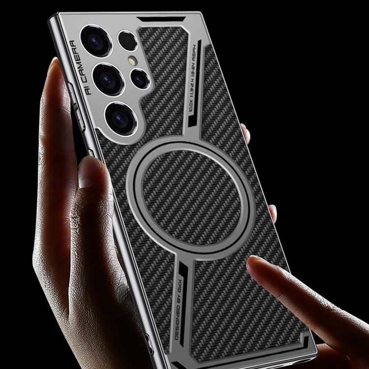 For Samsung Galaxy S24 Ultra 5G GKK Integrated Electroplating Leather Z-Shape MagSafe Phone Case(Carbon Fiber) - Galaxy S24 Ultra 5G Cases by GKK | Online Shopping UK | buy2fix