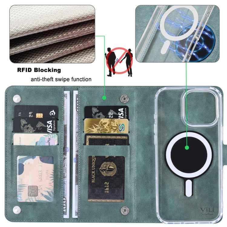 For iPhone 14 Pro ViLi GVS-C Series MagSafe Magnetic RFID Leather Flip Phone Case(Green) - iPhone 14 Pro Cases by ViLi | Online Shopping UK | buy2fix