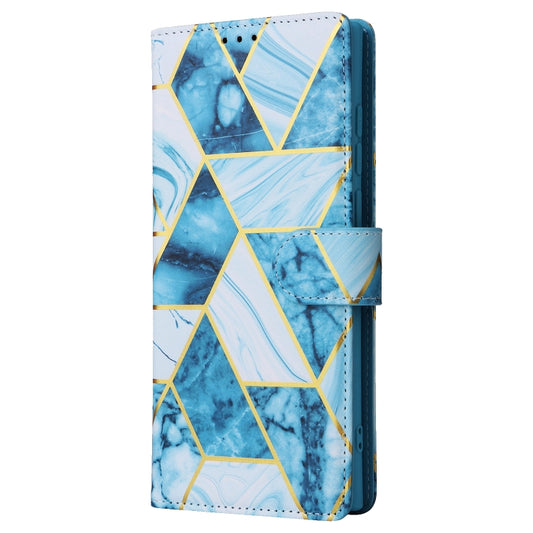 For Samsung Galaxy S25 Ultra 5G Marble Bronzing Stitching Leather Phone Case(Blue) by buy2fix