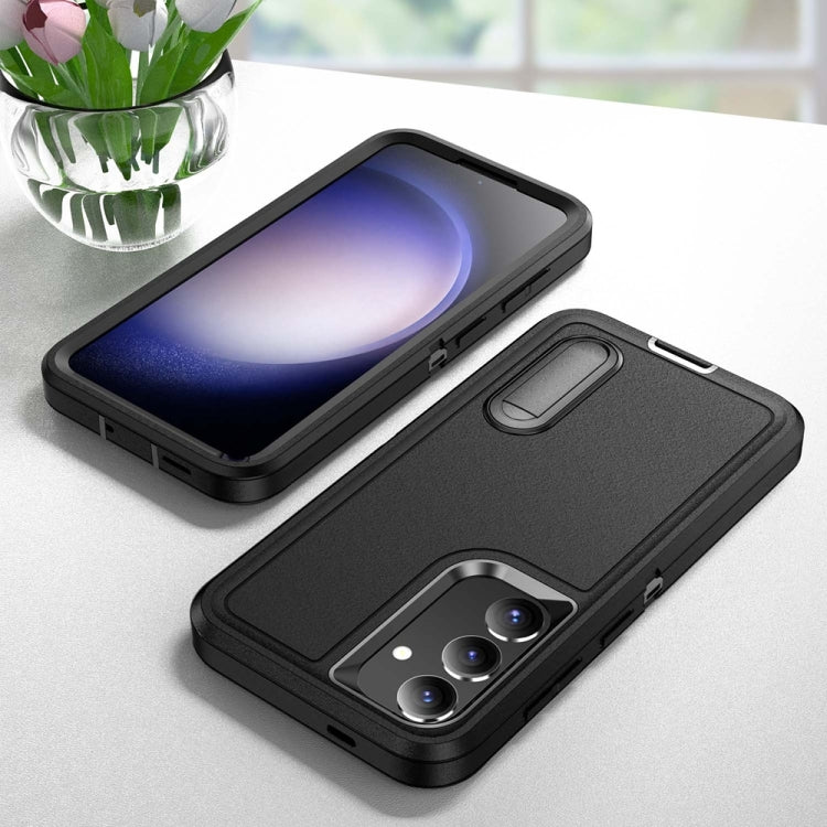 For Samsung Galaxy S24 / S25 5G Rugged PC Hybrid Silicone Phone Case with Holder(Black) by buy2fix
