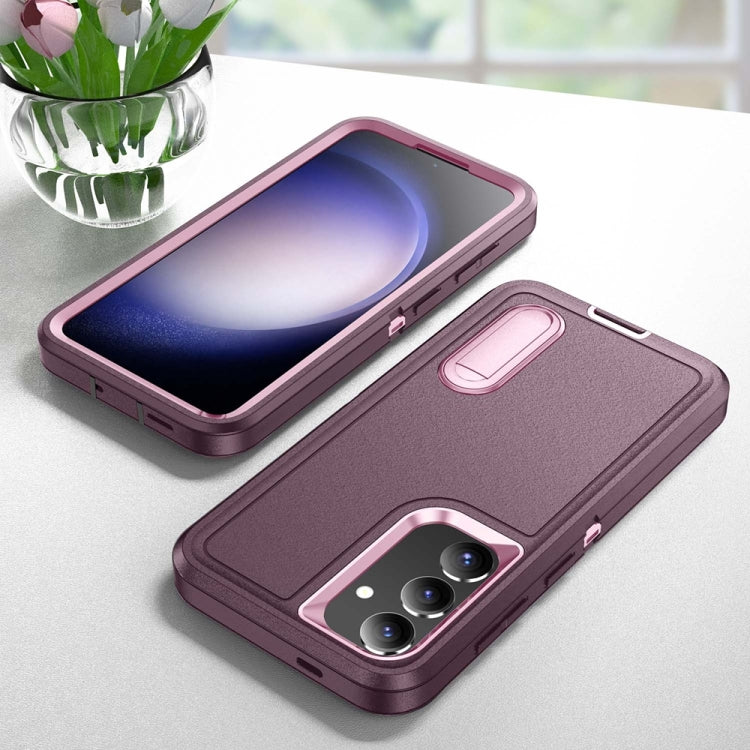 For Samsung Galaxy S24 / S25 5G Rugged PC Hybrid Silicone Phone Case with Holder(Purple+Pink) by buy2fix