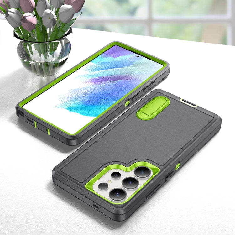 For Samsung Galaxy S25 Ultra 5G Rugged PC Hybrid Silicone Phone Case with Holder(Grey+Fresh Green) by buy2fix