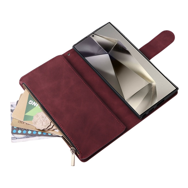 For Samsung Galaxy S25 Ultra 5G Multifunctional Frosted Zipper Wallet Leather Phone Case(Wine Red) by buy2fix