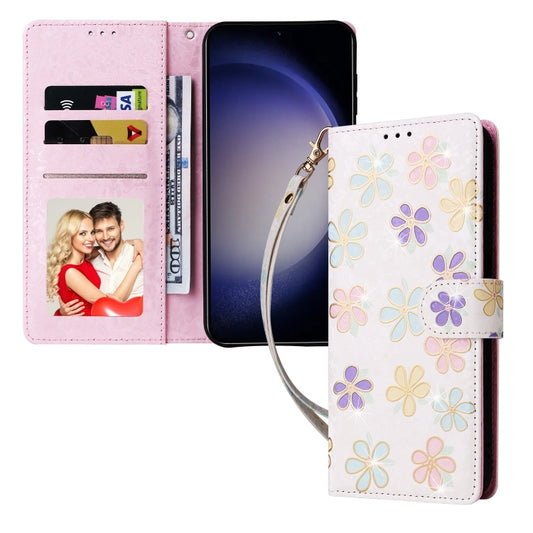 For Samsung Galaxy S25 5G Bronzing Painting RFID Leather Phone Case(Bloosoming Flower) by buy2fix