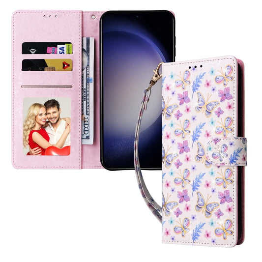 For Samsung Galaxy S25 5G Bronzing Painting RFID Leather Phone Case(Pansies) by buy2fix
