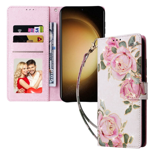 For Samsung Galaxy S25+ 5G Bronzing Painting RFID Leather Phone Case(Rose Flower) by buy2fix
