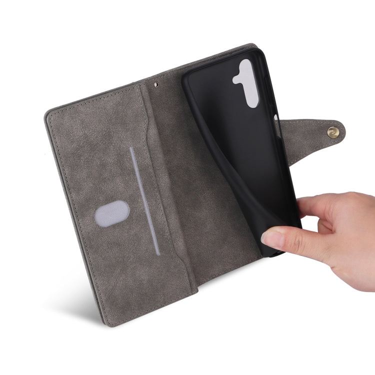 For Samsung Galaxy S25 5G Rivet Buckle 9 Cards Three Fold Leather Phone Case(Grey) by buy2fix