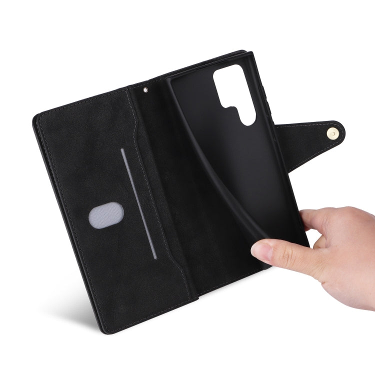 For Samsung Galaxy S25 Ultra 5G Rivet Buckle 9 Cards Three Fold Leather Phone Case(Black) by buy2fix