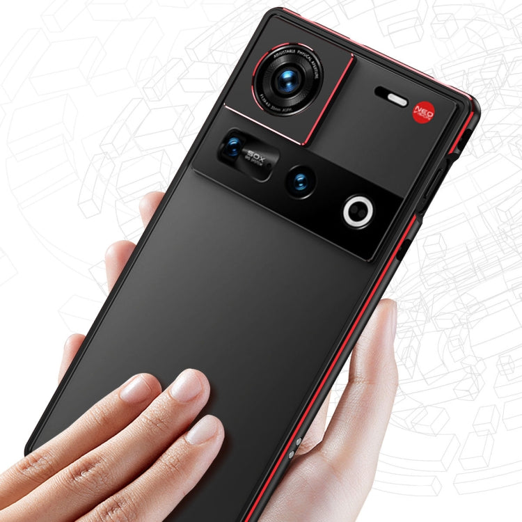 For ZTE nubia Z70 Ultra Aurora Series Lens Protector + Metal Frame Phone Case(Black Red) - ZTE Cases by buy2fix | Online Shopping UK | buy2fix