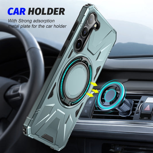 For Samsung Galaxy S25 5G MagSafe Magnetic Shockproof Phone Case with Ring Holder(Green) by buy2fix