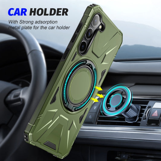 For Samsung Galaxy S25+ 5G MagSafe Magnetic Shockproof Phone Case with Ring Holder(Dark Green) by buy2fix