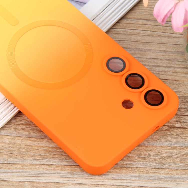 For Samsung Galaxy S25 5G Liquid TPU Silicone Gradient MagSafe Phone Case(Orange Yellow) by buy2fix