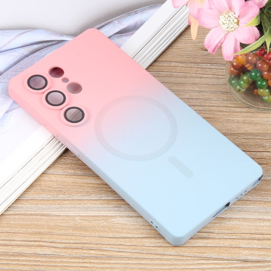 For Samsung Galaxy S25 Ultra 5G Liquid TPU Silicone Gradient MagSafe Phone Case(Pink Blue) by buy2fix