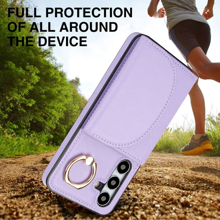 For Samsung Galaxy S25 5G Ring Holder Card Bag Skin Feel Phone Case(Purple) by buy2fix