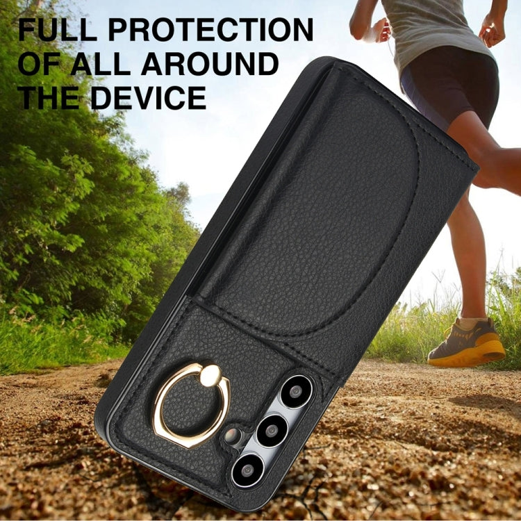 For Samsung Galaxy S25 5G Ring Holder Card Bag Skin Feel Phone Case(Black) by buy2fix