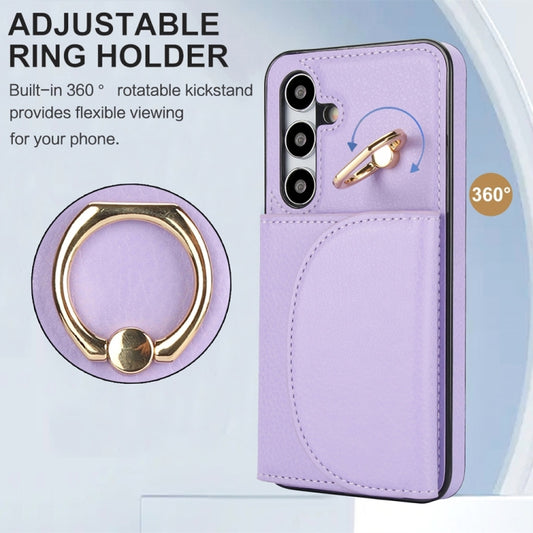 For Samsung Galaxy S25+ 5G Ring Holder Card Bag Skin Feel Phone Case(Purple) by buy2fix