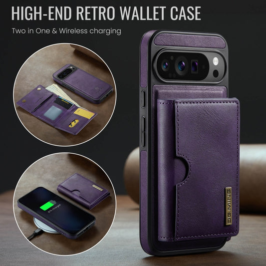 For Google Pixel 9 Pro XL DG.MING M6 Series RFID Tri-fold Card Bag Removable Leather Phone Case(Purple) by DG.MING