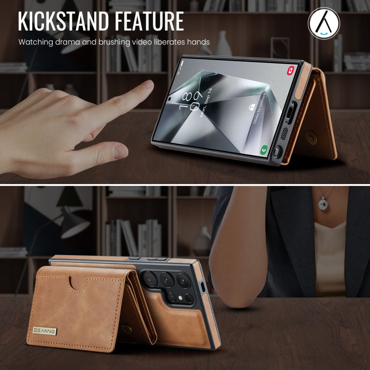 For Samsung Galaxy S24 Ultra 5G DG.MING M6 Series RFID Tri-fold Card Bag Removable Leather Phone Case(Brown) by DG.MING