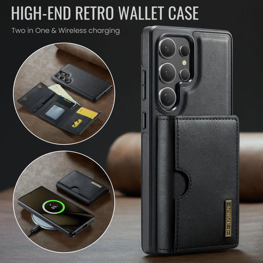 For Samsung Galaxy S25 Ultra 5G DG.MING M6 Series RFID Tri-fold Card Bag Removable Leather Phone Case(Black) - Galaxy S25 Ultra 5G Cases by DG.MING | Online Shopping UK | buy2fix