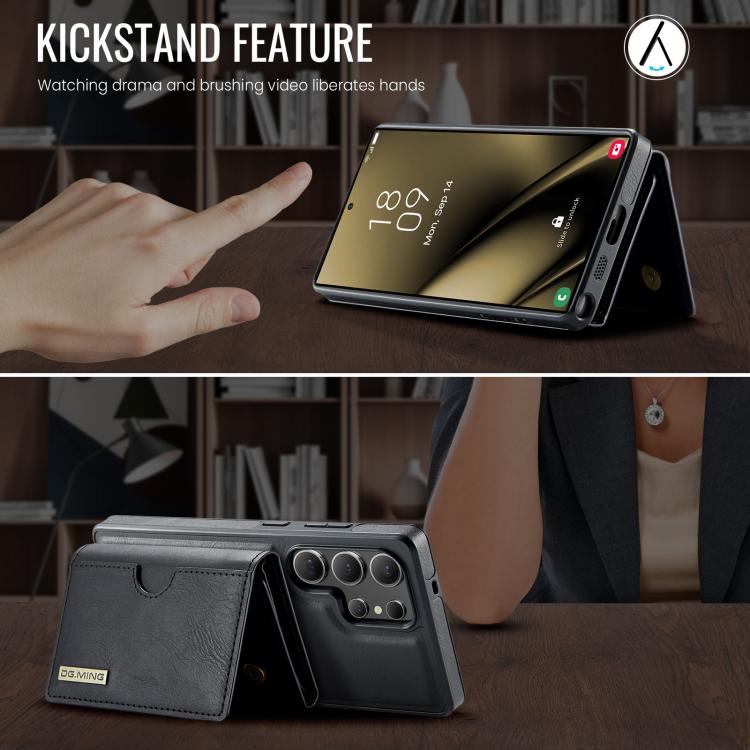 For Samsung Galaxy S25 Ultra 5G DG.MING M6 Series RFID Tri-fold Card Bag Removable Leather Phone Case(Black) - Galaxy S25 Ultra 5G Cases by DG.MING | Online Shopping UK | buy2fix