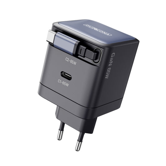 DUZZONA T10 PD 65W GaN Mini Type-C / USB-C Fast Charger with Cable, EU Plug(Black) - USB Charger by DUZZONA | Online Shopping UK | buy2fix