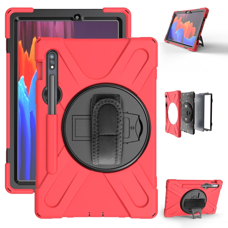 For Samsung Galaxy Tab S9 / Galaxy Tab S8 / Galaxy Tab S7 (2020) T870 Shockproof Colorful Silicone + PC Protective Case with Holder & Shoulder Strap & Hand Strap & Pen Slot(Red) by buy2fix