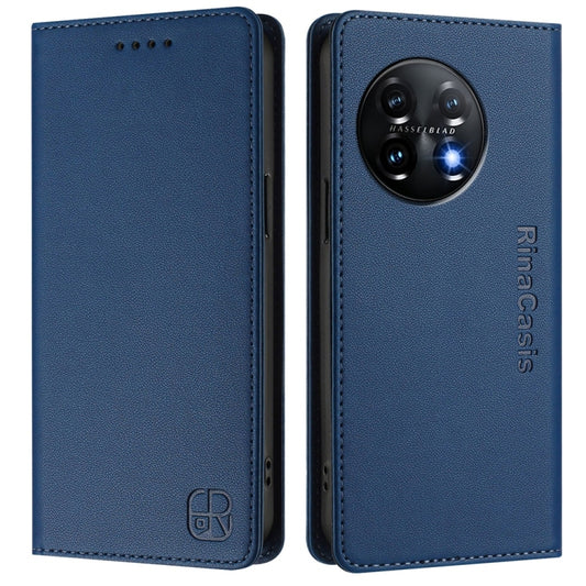 For OnePlus 11 RC01 Dual-Folded Magnetic Suction RFID Leather Phone Case(Dark Blue) by buy2fix