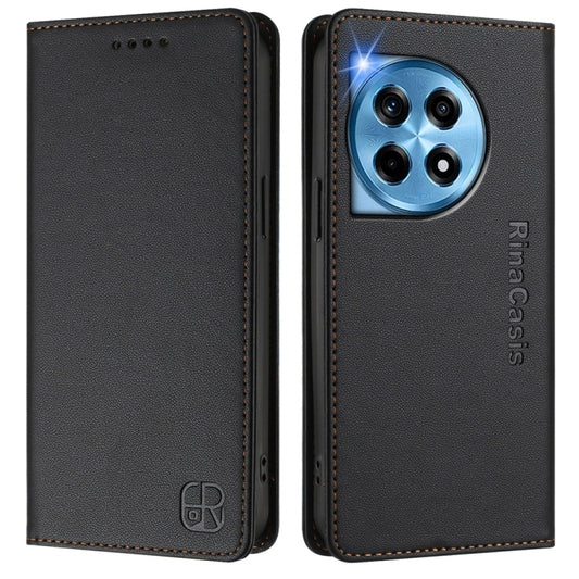 For OnePlus 12 Global RC01 Dual-Folded Magnetic Suction RFID Leather Phone Case(Black) by buy2fix