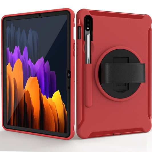 For Samsung Galaxy Tab S8 / Galaxy Tab S7 (2020) T870 360 Degree Rotation PC+TPU Protective Cover with Holder & Hand Strap(Red) by buy2fix