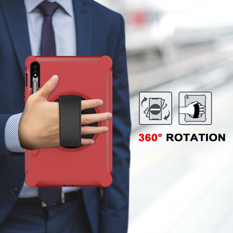 For Samsung Galaxy Tab S8 / Galaxy Tab S7 (2020) T870 360 Degree Rotation PC+TPU Protective Cover with Holder & Hand Strap(Red) by buy2fix